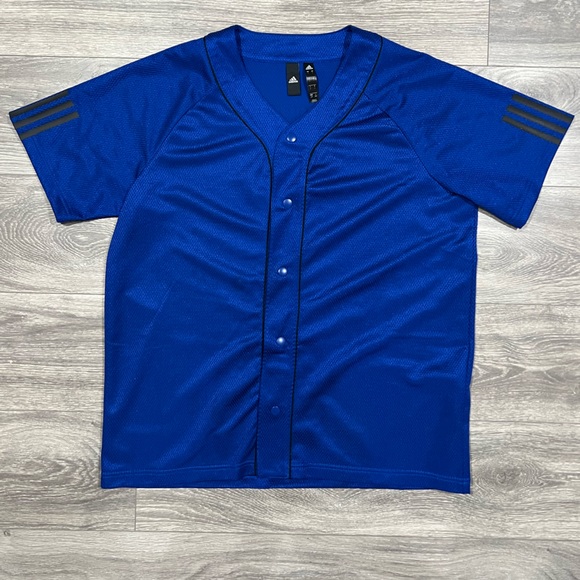 5/$7 💰 Adidas Athletic Baseball Jersey Mesh Button Shirt Royal Blue - Picture 4 of 16